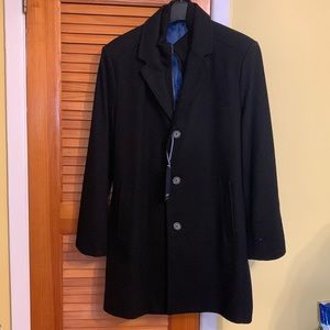 NWT Tommy Hilfiger Wool Blend Black Coat - Zipper and Buttons - L (44R)